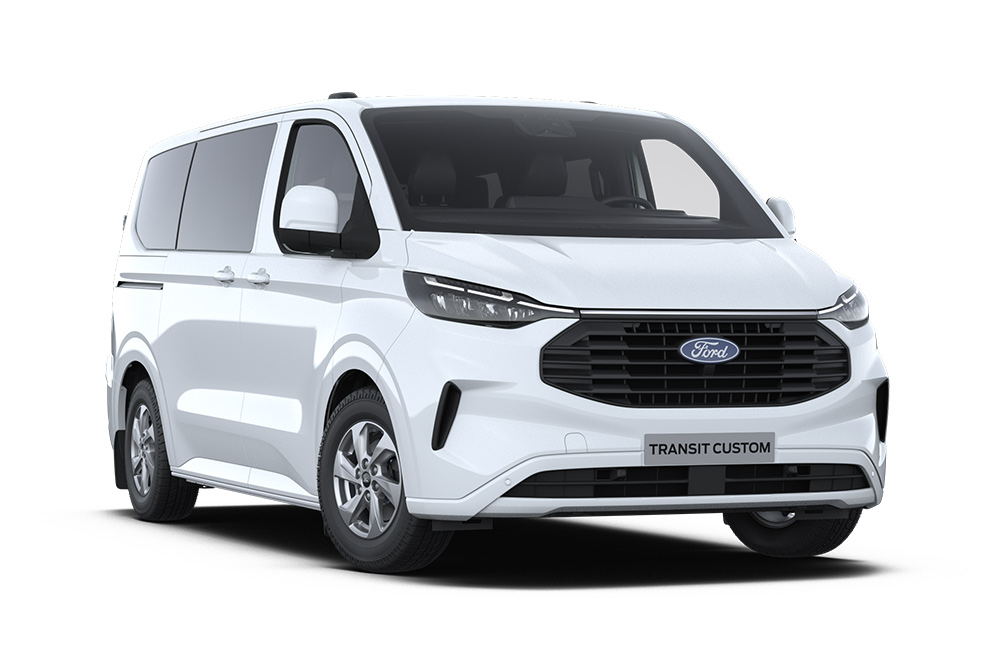 Ford Transit Custom Kombi blanc.