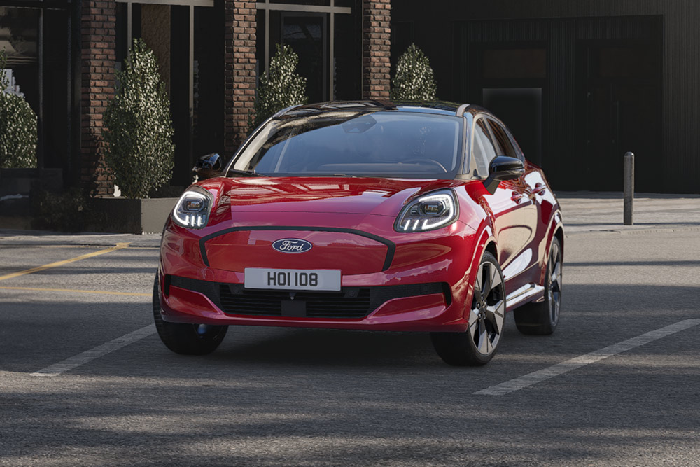 A red Ford Puma Gen-E electric vehicle, available through selected salary sacrifice schemes.